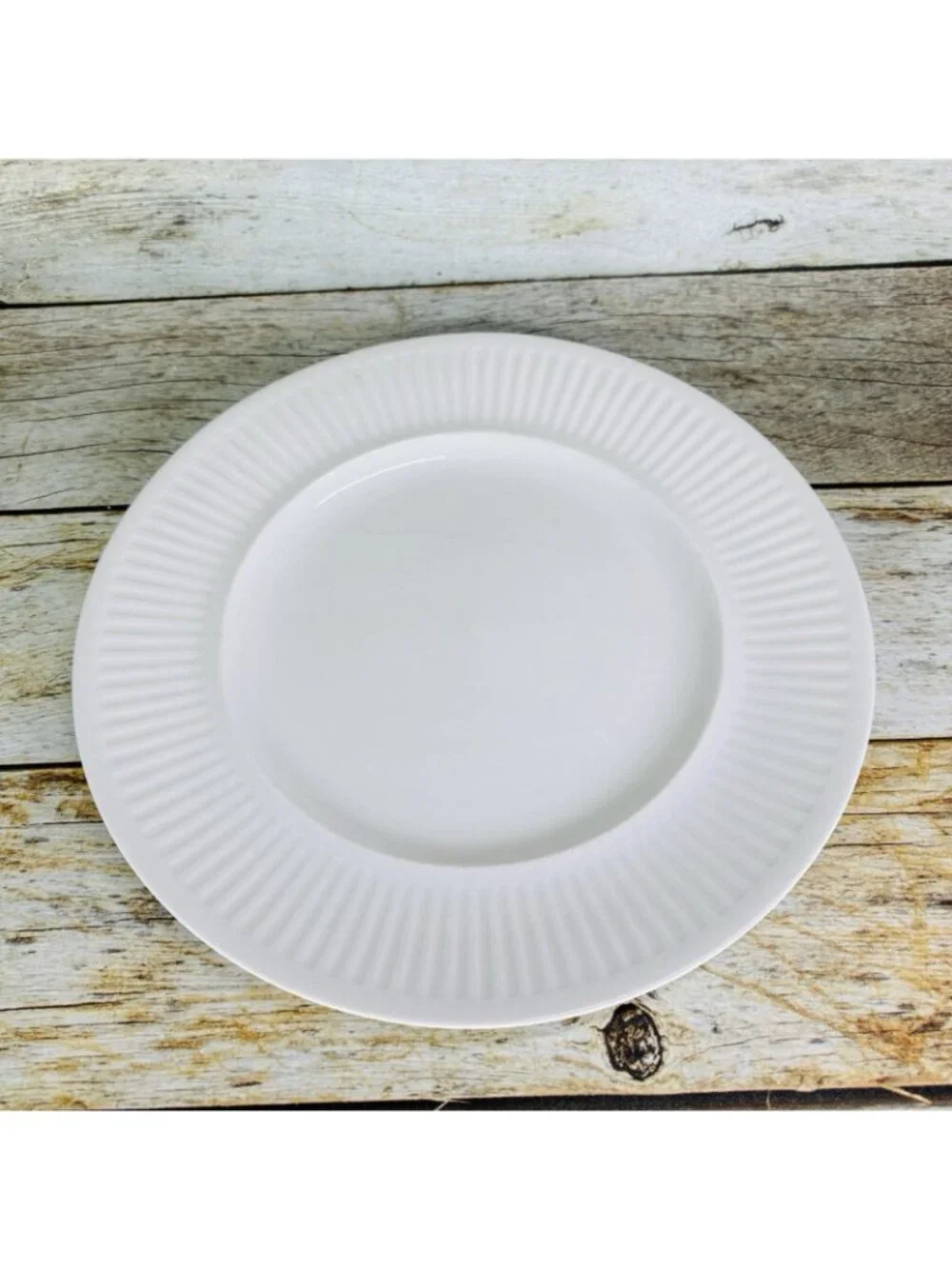 Johnson Brothers ATHENA White Ribbed Smooth England Ironstone Dinner Plate Set 4